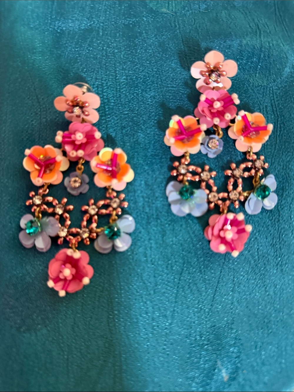 Statement Pink Floral Drop Earrings - Unbranded